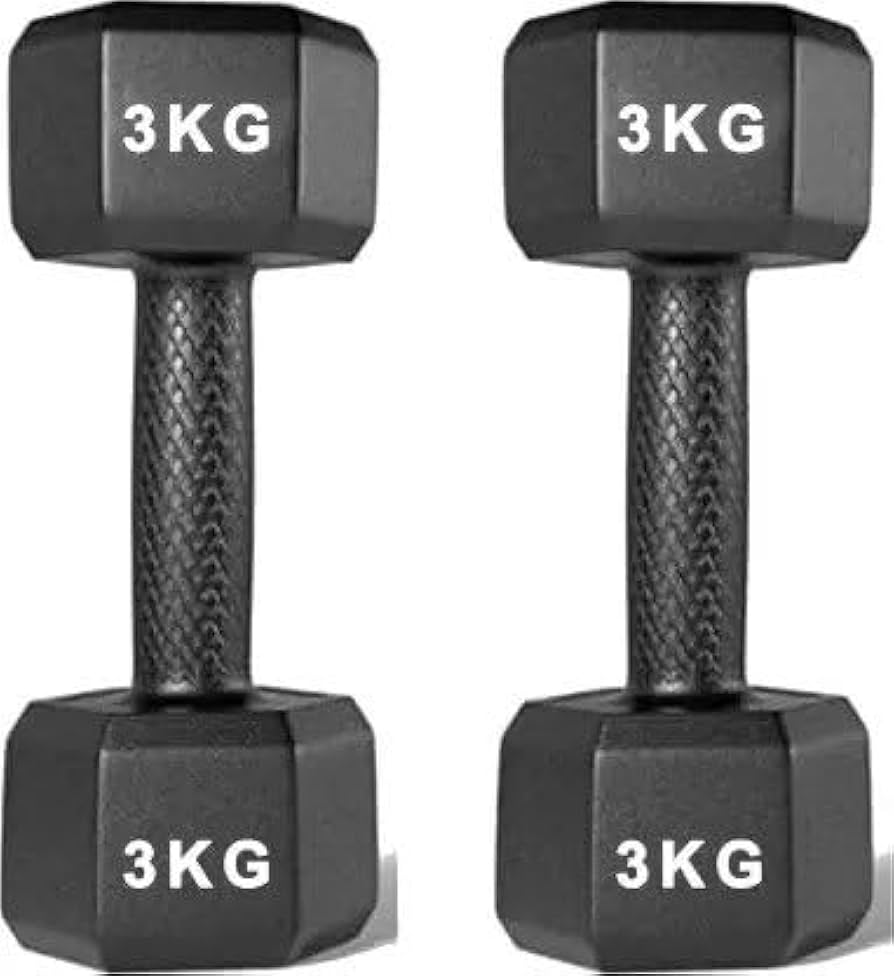 COEUS® PVC Dumbbell Sets | Workout | Hexagonal | For GYM, Home | (3KG x Pack of 2) | Fixed Weight Dumbbell